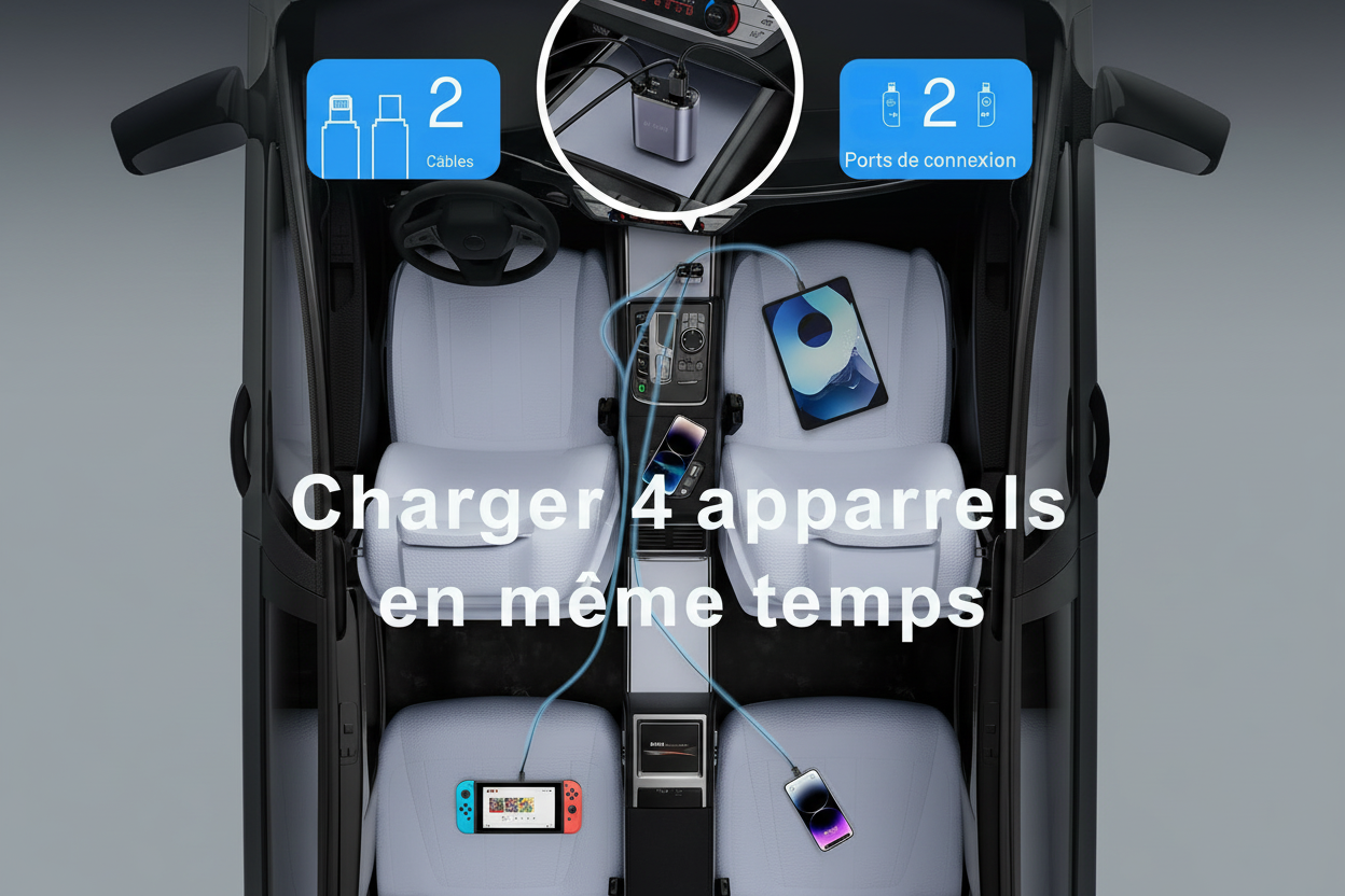 Chargeur de Voiture Rétractable 4-en-1 Haute Puissance